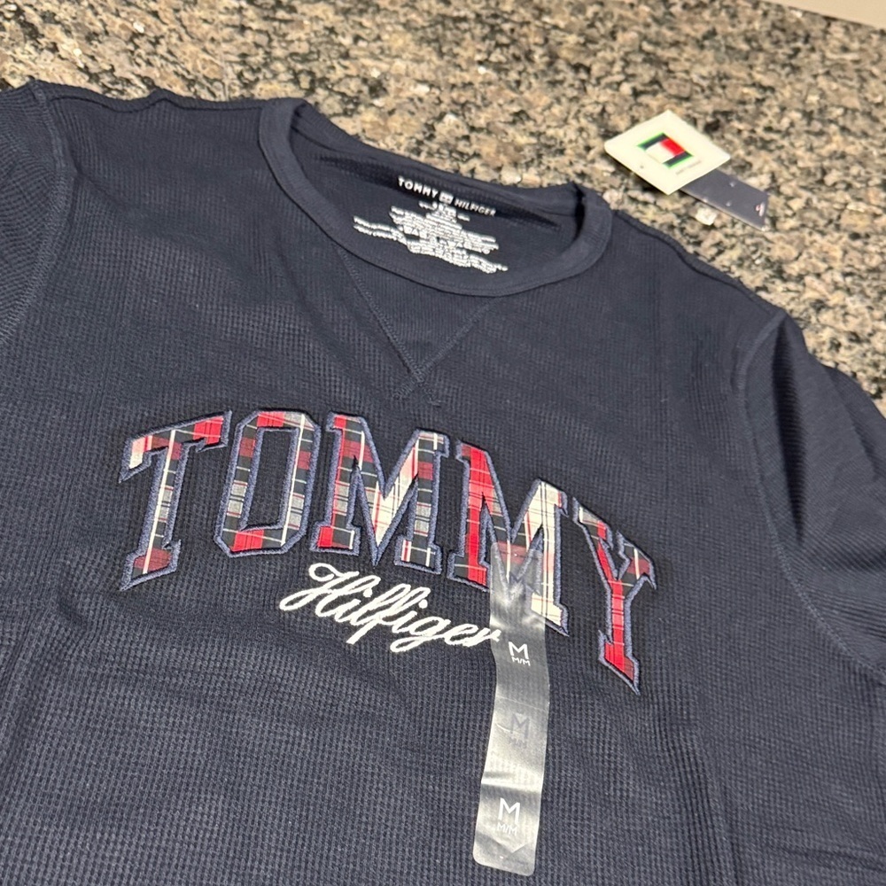 Tommy Hilfiger Navy Long Sleeve waffle knit Tee NWT M
